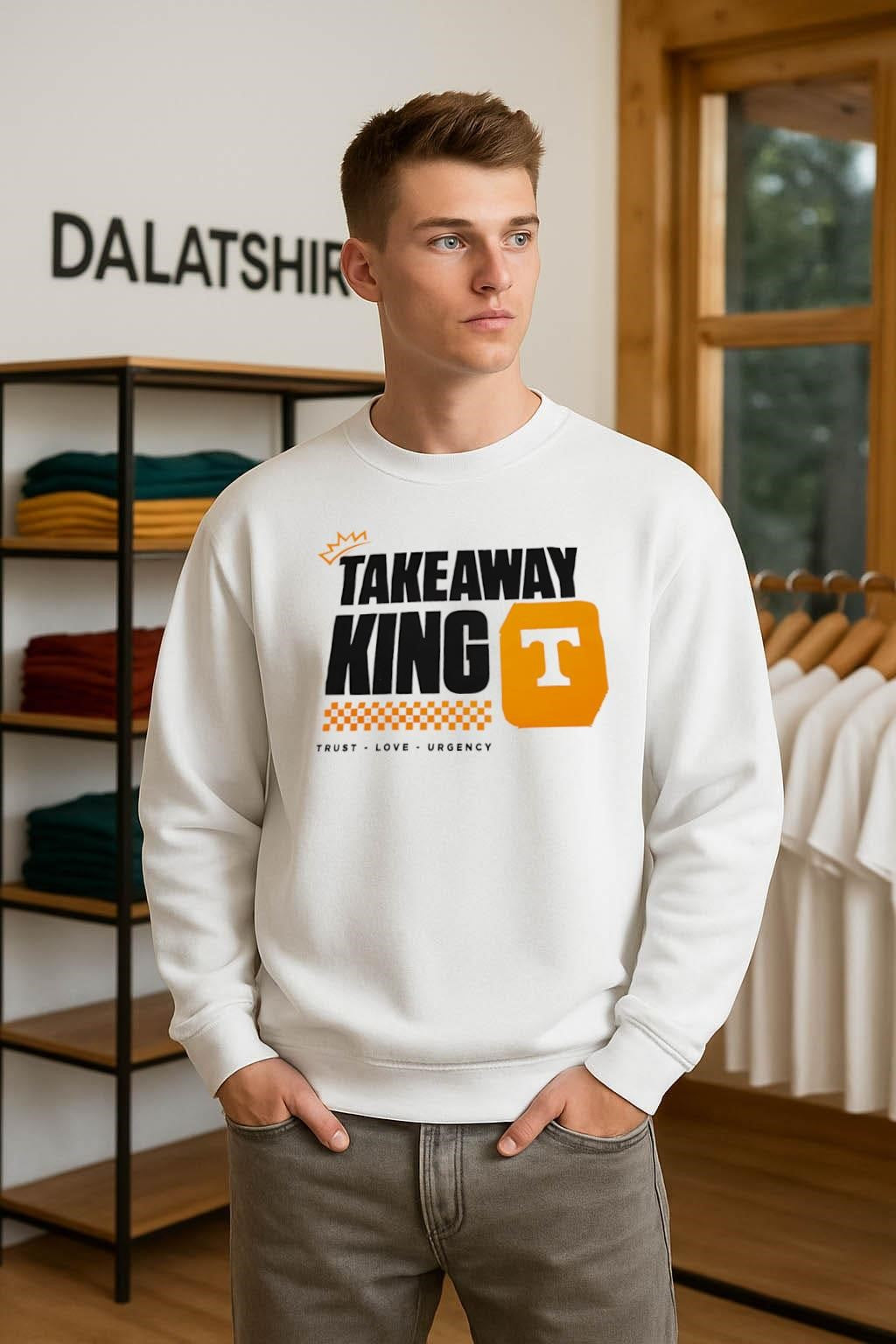 Takeaway King Trust Love Urgency Tennessee Orange shirt
