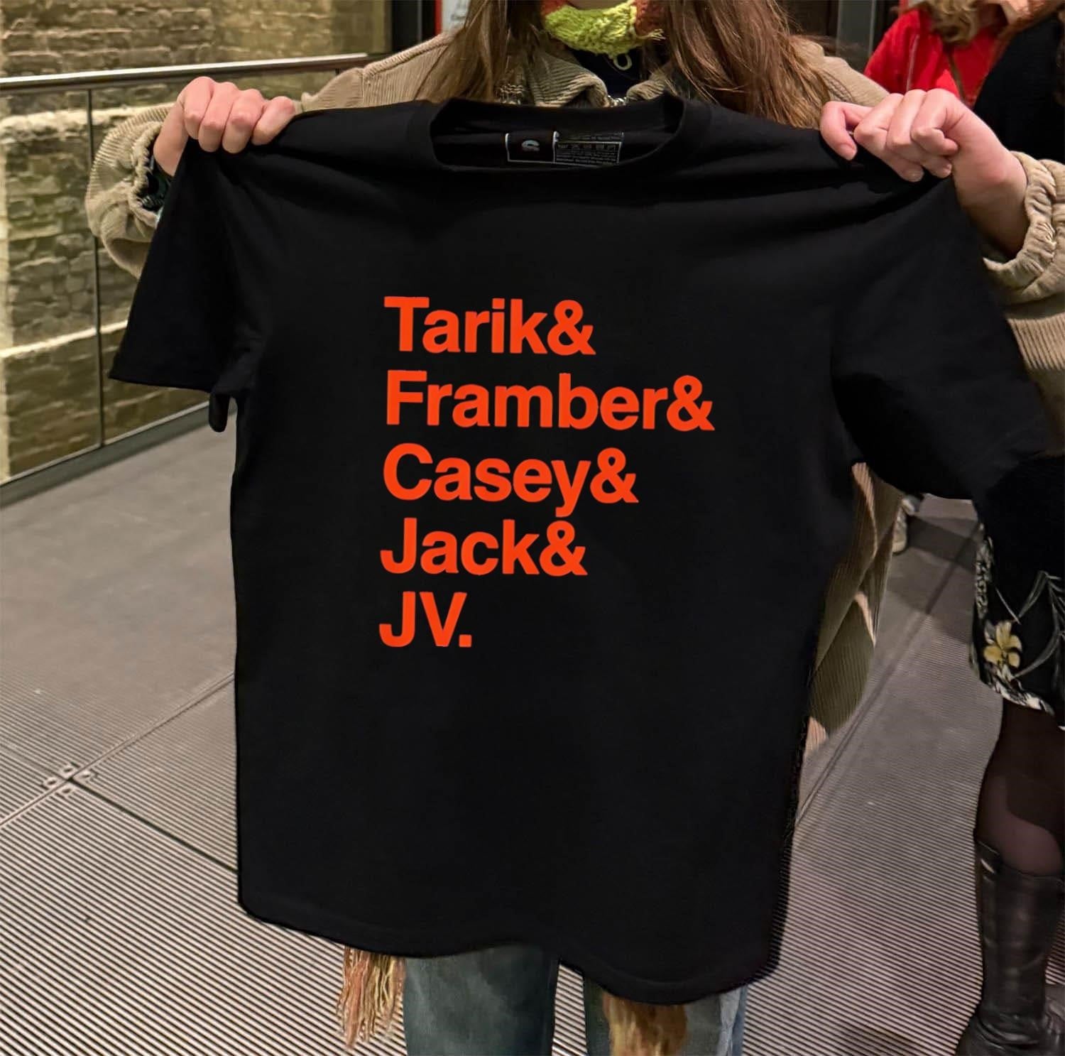 Tarik Framber Casey Jack JV Names List Orange Helvetica shirt