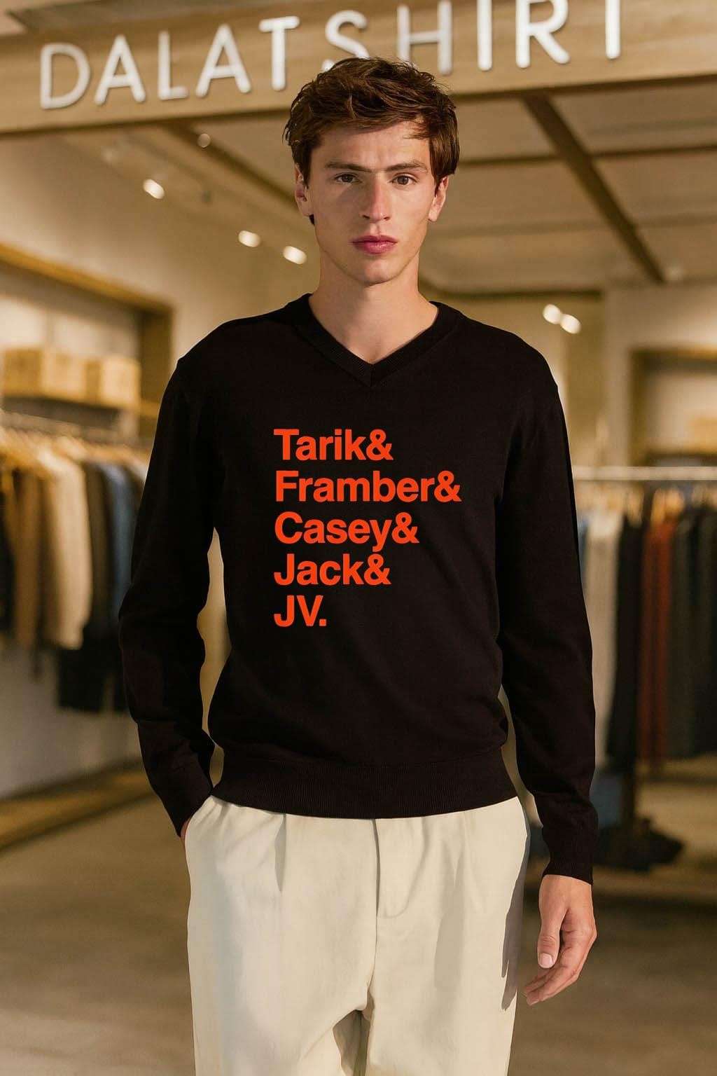 Tarik Framber Casey Jack JV Names List Orange Helvetica shirt