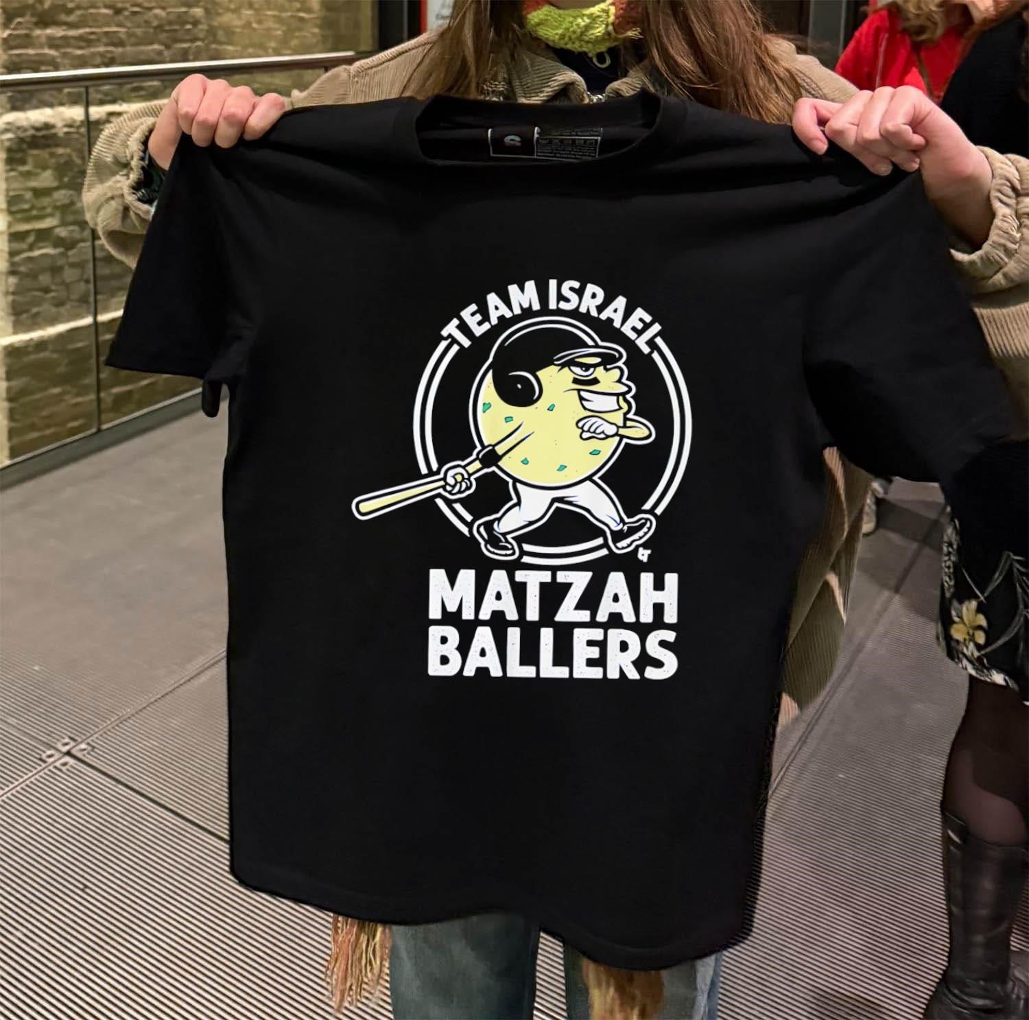 Team Israel Matzah Ballers baseball character logo shirt