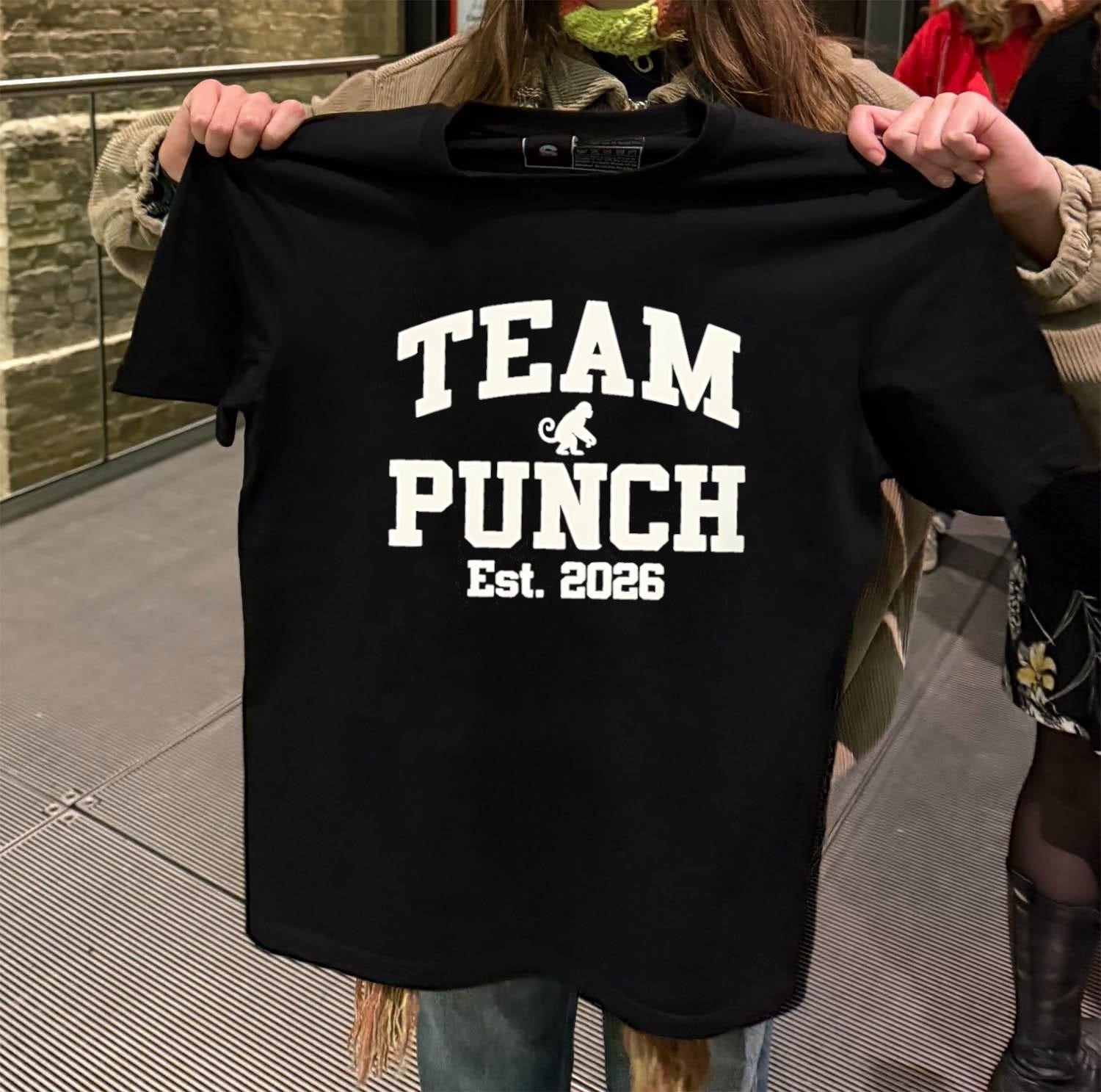 Team Punch Est. 2026 monkey silhouette varsity style shirt