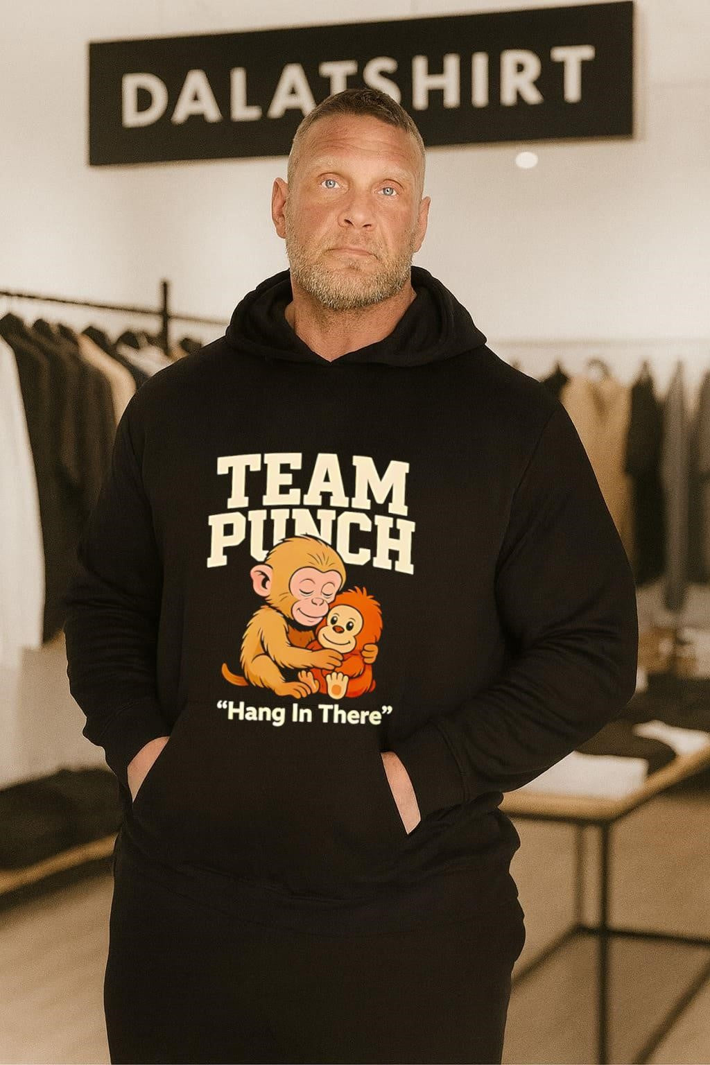 Team Punch Hang In There brown monkey hugging monkey shirt
