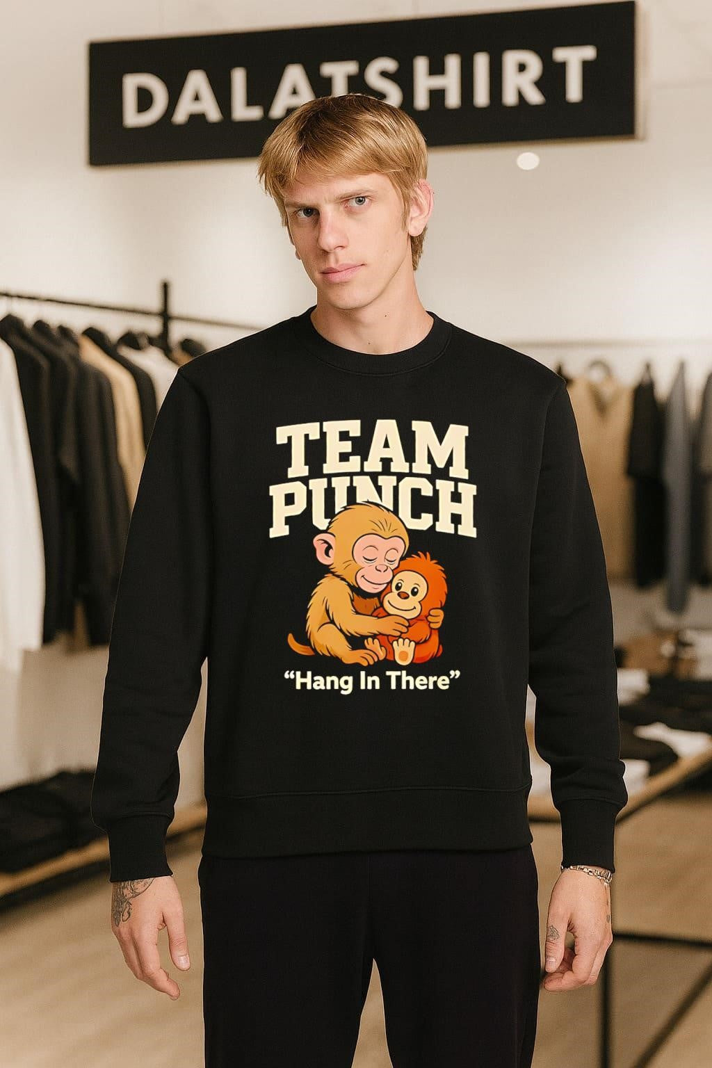 Team Punch Hang In There brown monkey hugging monkey shirt