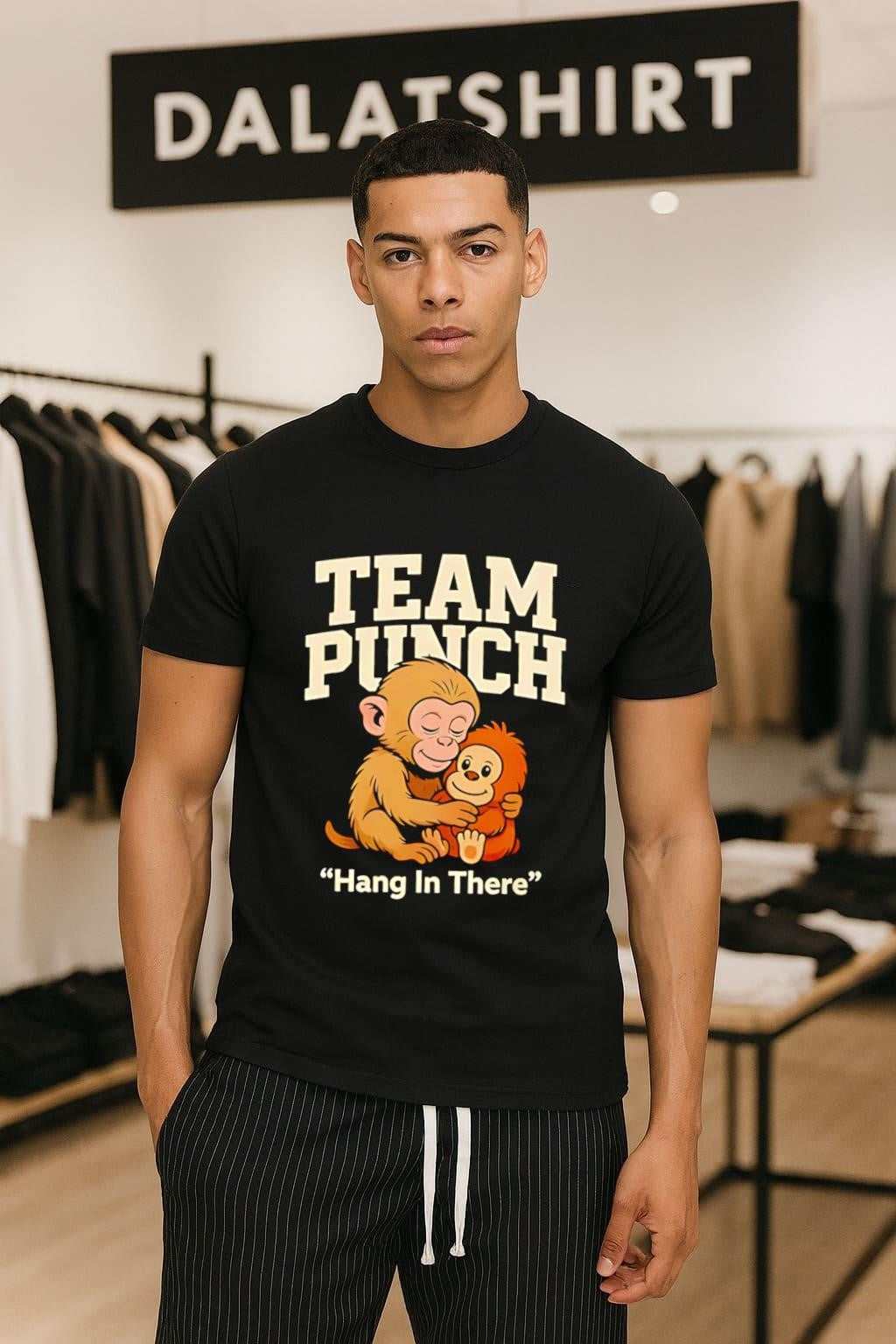 Team Punch Hang In There brown monkey hugging monkey shirt