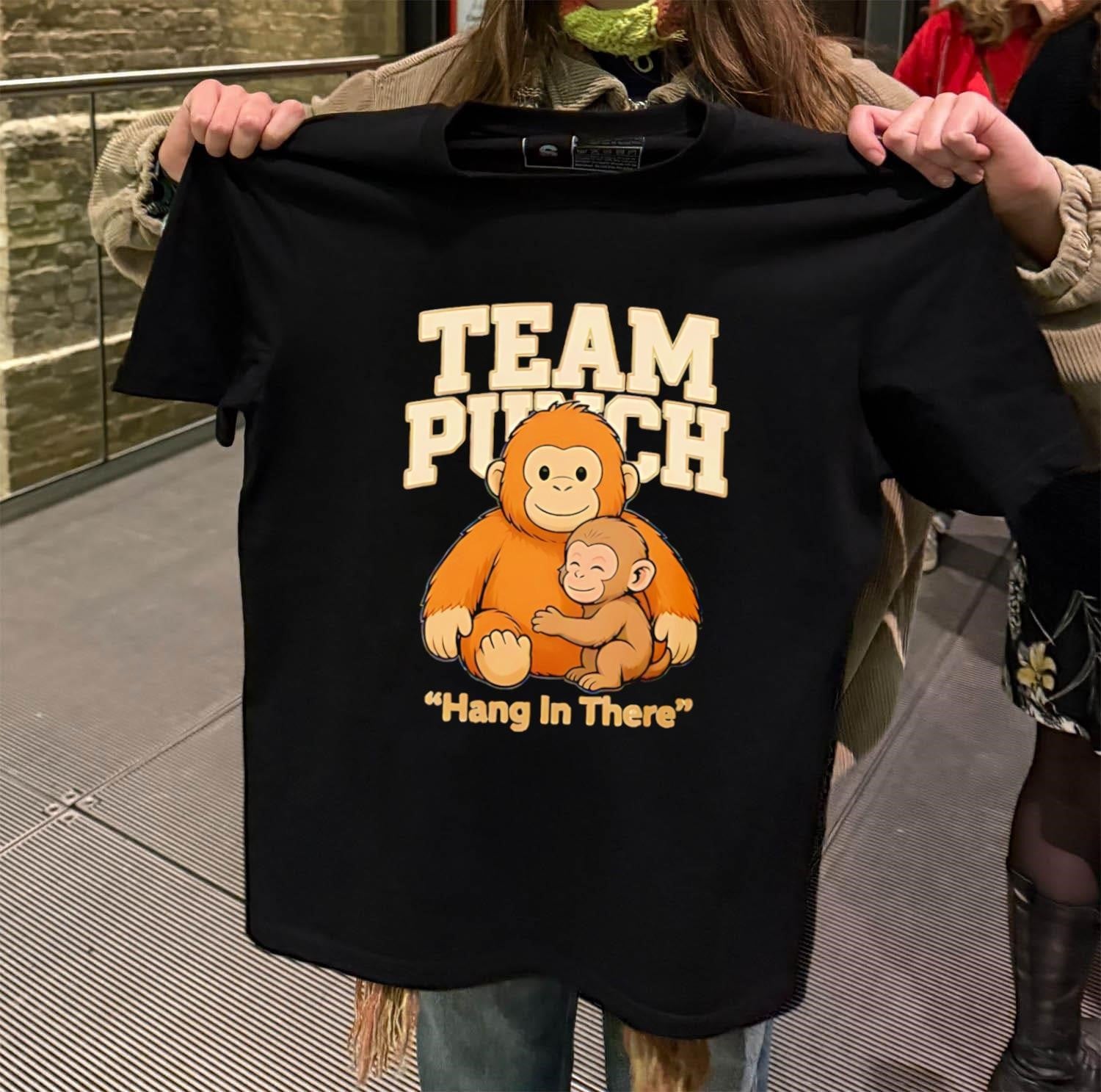 Team Punch Hang In There orange monkey hugging monkey shirt