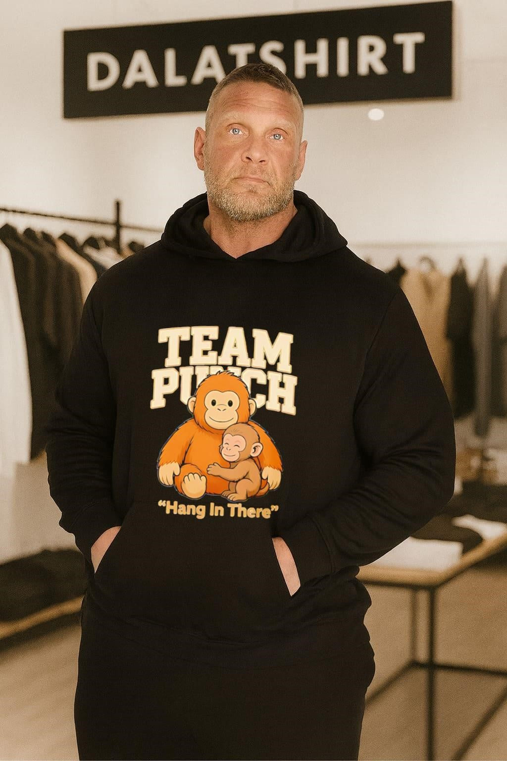 Team Punch Hang In There orange monkey hugging monkey shirt