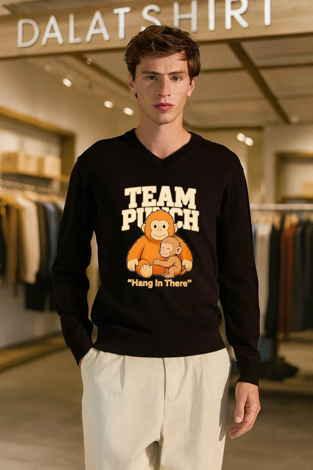 Team Punch Hang In There orange monkey hugging monkey shirt