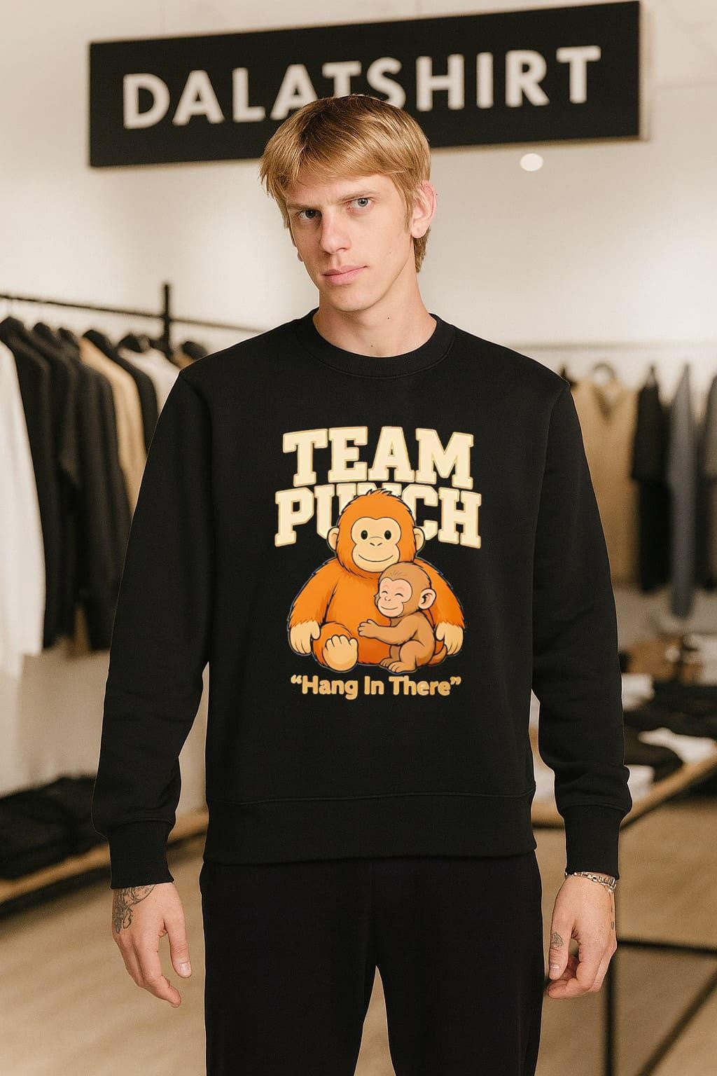 Team Punch Hang In There orange monkey hugging monkey shirt