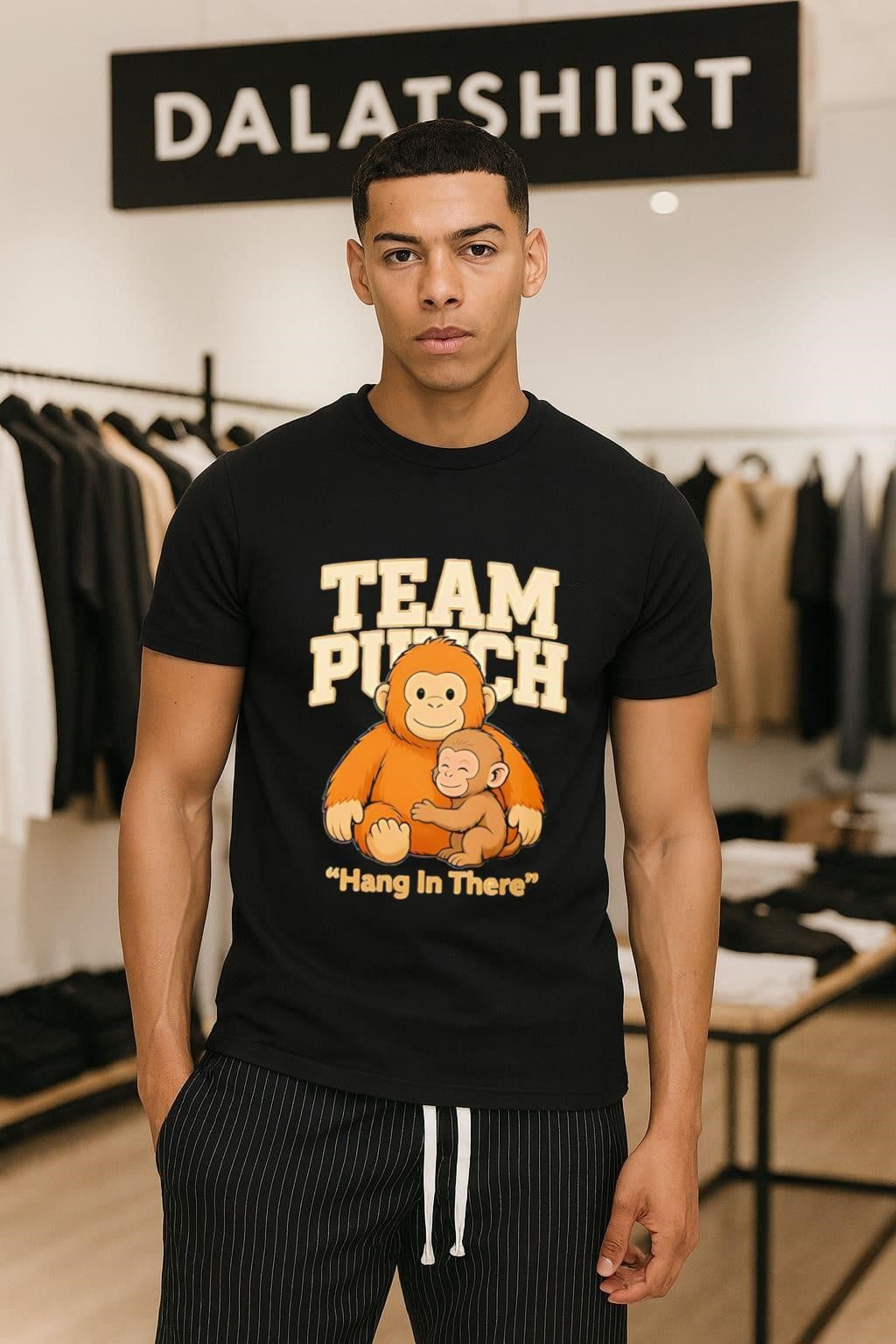 Team Punch Hang In There orange monkey hugging monkey shirt