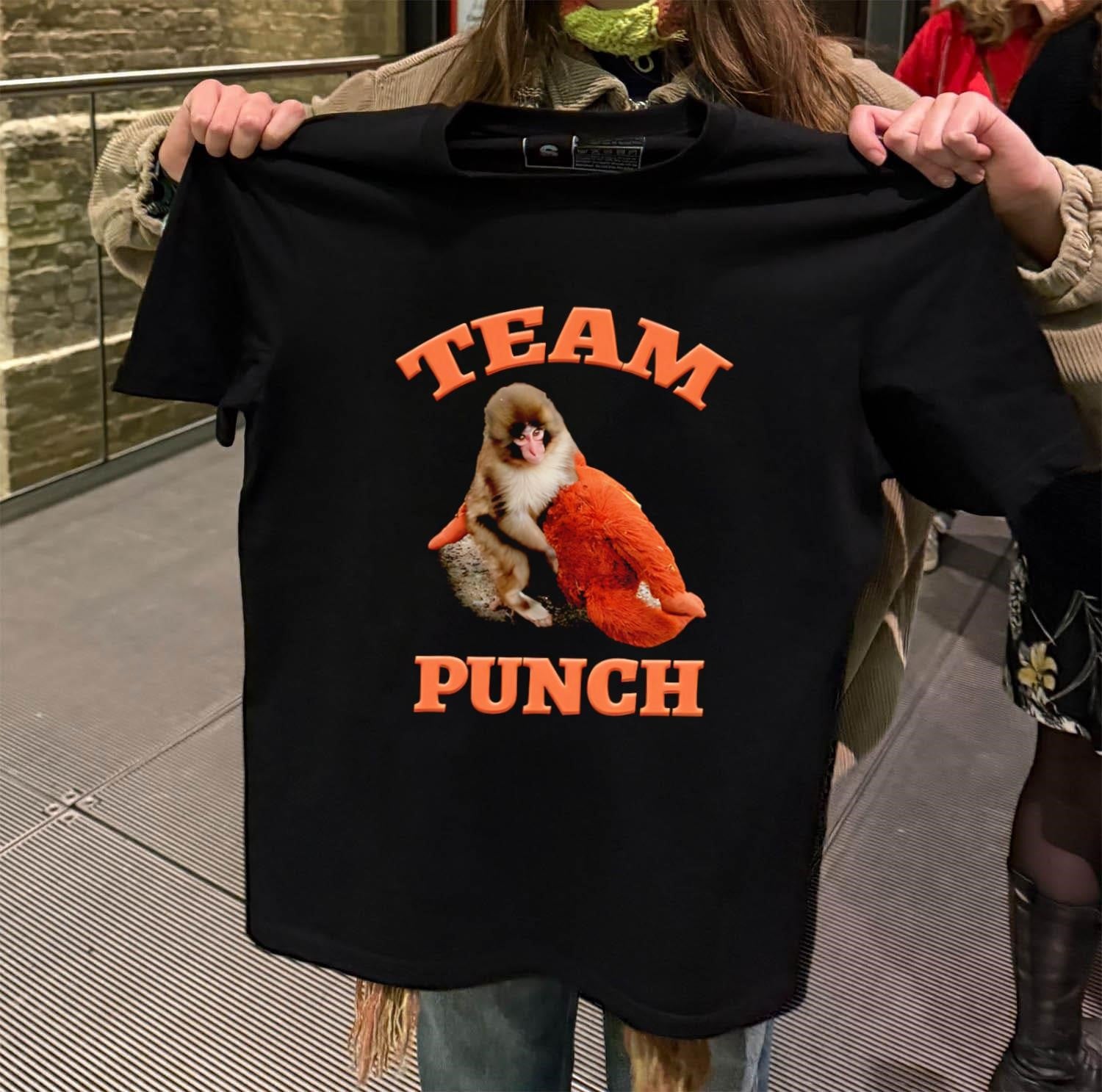 Team Punch Japanese Macaque Monkey Holding Orange Plush Toy shirt
