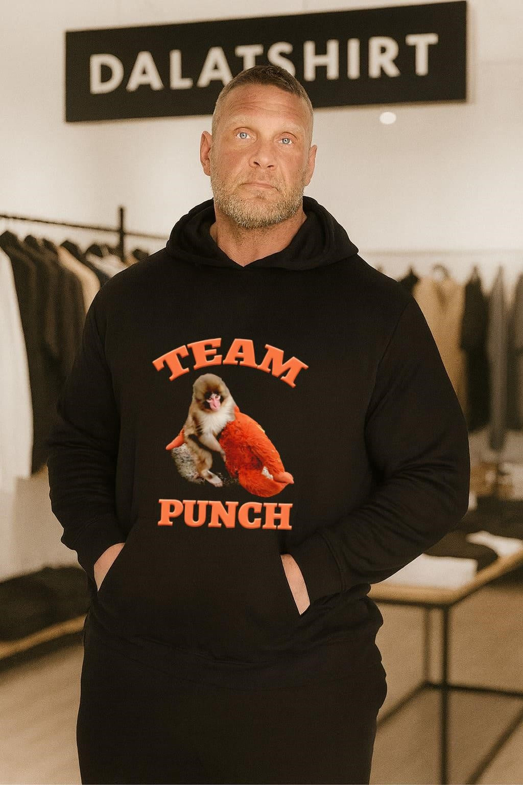 Team Punch Japanese Macaque Monkey Holding Orange Plush Toy shirt