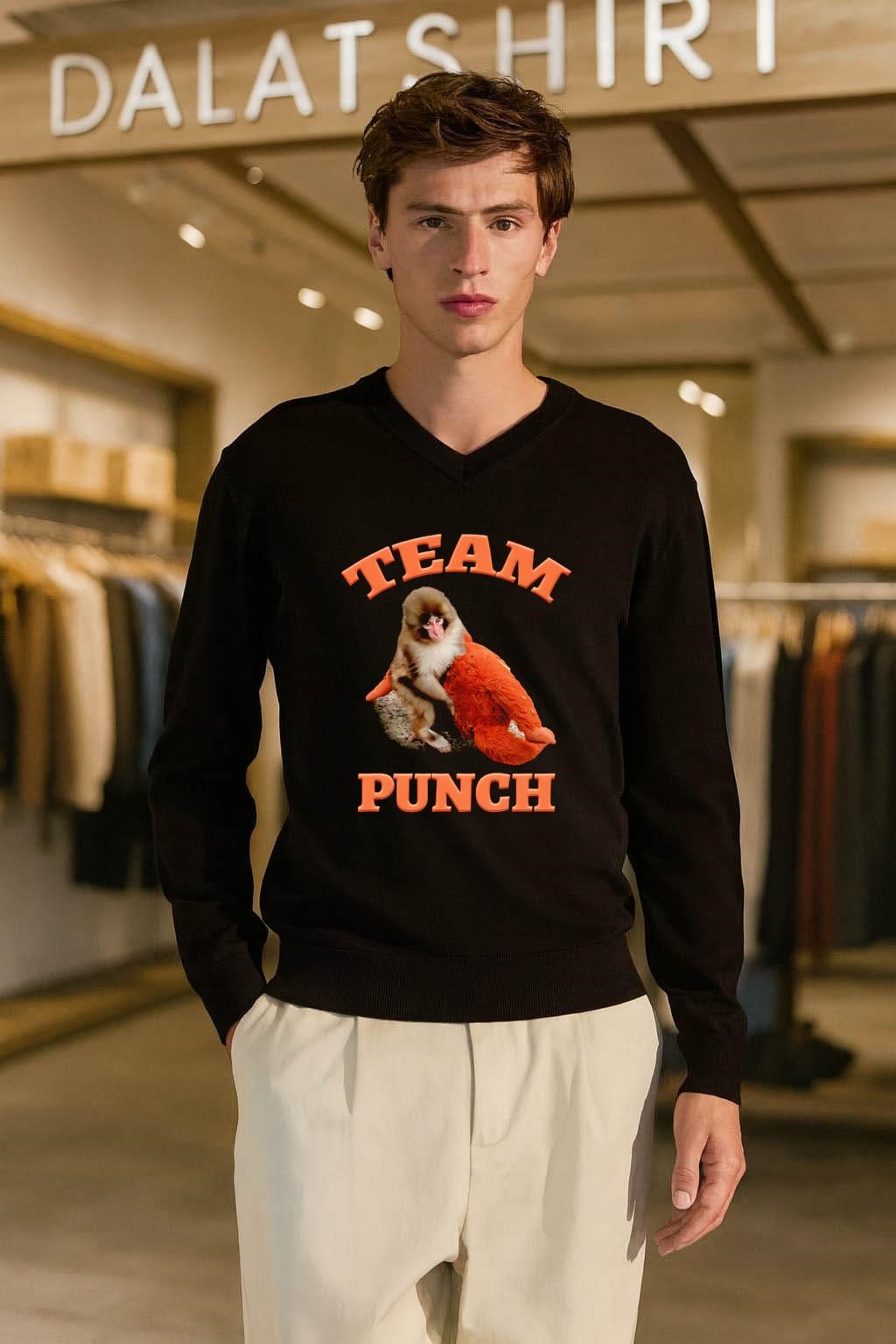 Team Punch Japanese Macaque Monkey Holding Orange Plush Toy shirt