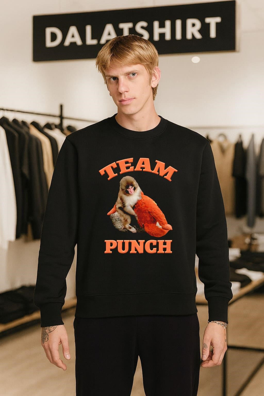 Team Punch Japanese Macaque Monkey Holding Orange Plush Toy shirt