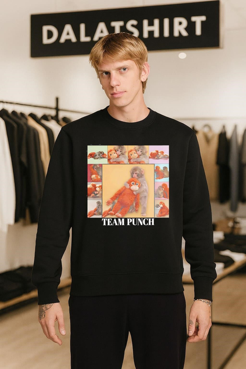 Team Punch Monkey Hugging Large Plush Toy shirt