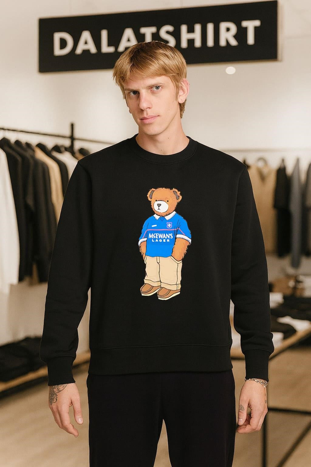Teddy Bear Wearing Blue McEwan’s Lager Rangers Football shirt