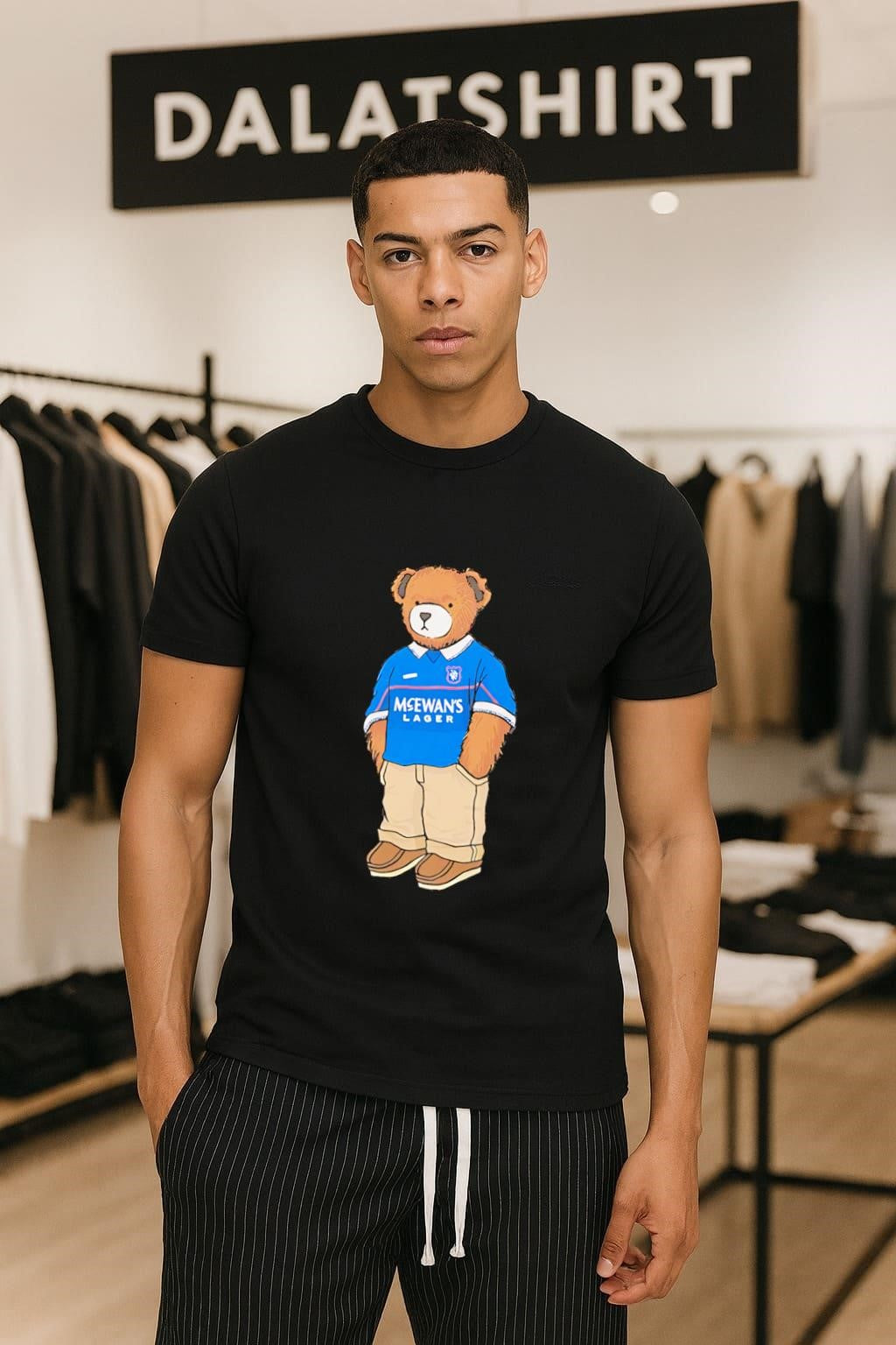 Teddy Bear Wearing Blue McEwan’s Lager Rangers Football shirt