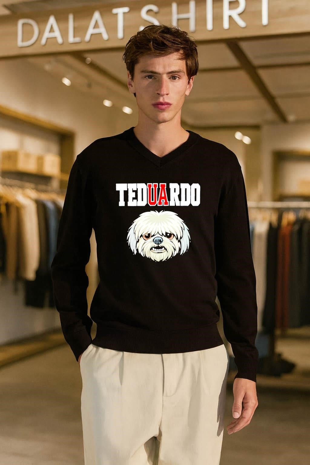 Teduardo White Shih Tzu Dog Face Graphic Portrait shirt