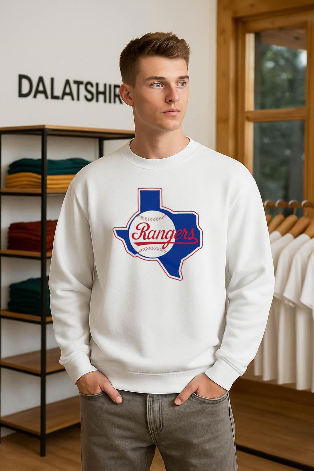 Texas Rangers Baseball Blue State Outline Script Logo shirt