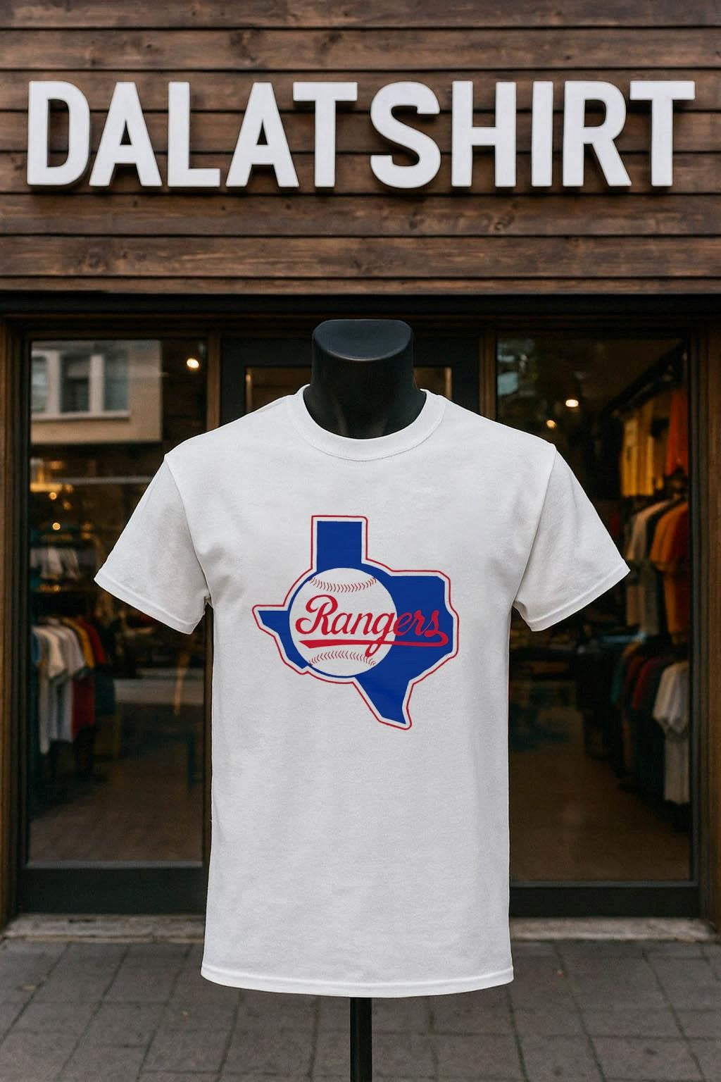 Texas Rangers Baseball Blue State Outline Script Logo shirt