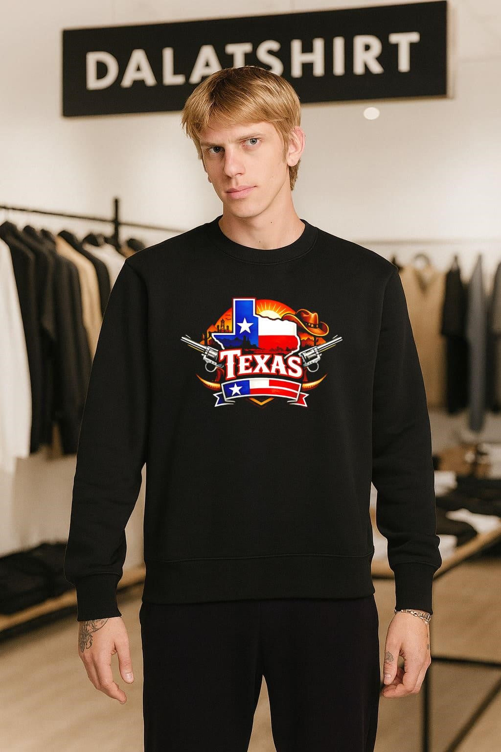 Texas State Flag Map Cowboy Hat Revolvers Desert Landscape shirt