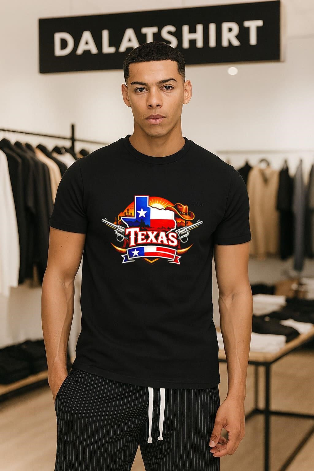 Texas State Flag Map Cowboy Hat Revolvers Desert Landscape shirt