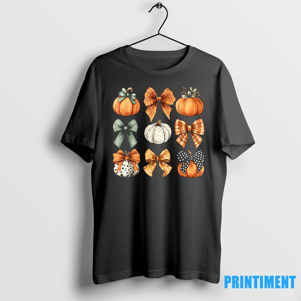 Thanksgiving Autumn Fall Leaves Coquette Bow Pumpkin Season Tshirts Sweater