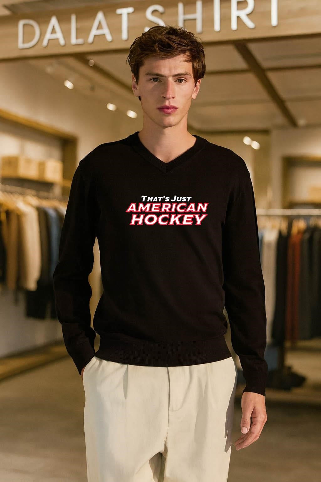 That’s Just American Hockey text graphic shirt