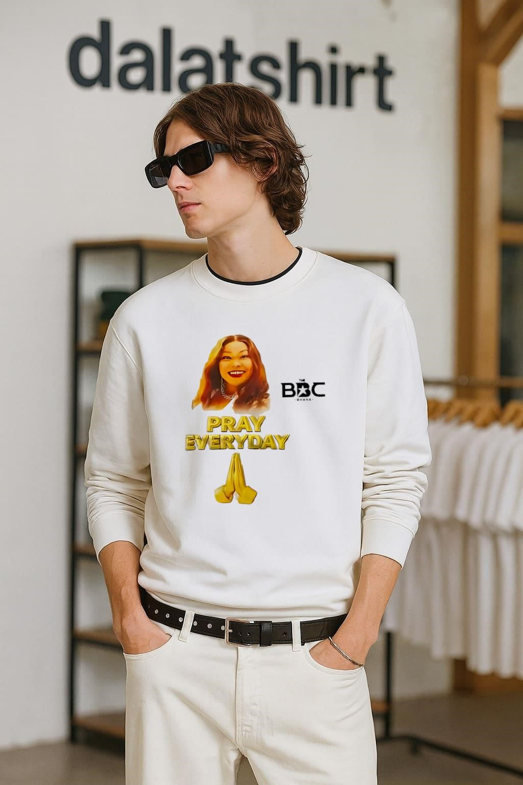 The BBC Ghana Pray Everyday Gold Text Praying Hands shirt