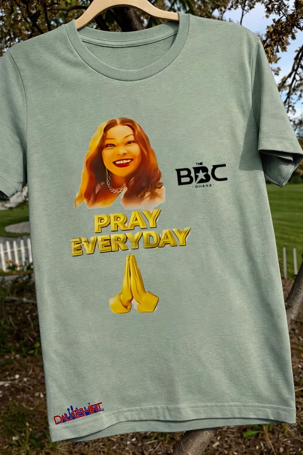 The BBC Ghana Pray Everyday Gold Text Praying Hands shirt
