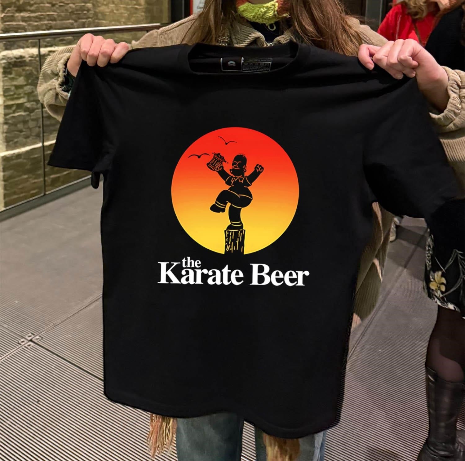 The Karate Kid Homer Simpson Holding Beer Mug Crane Kick shirt