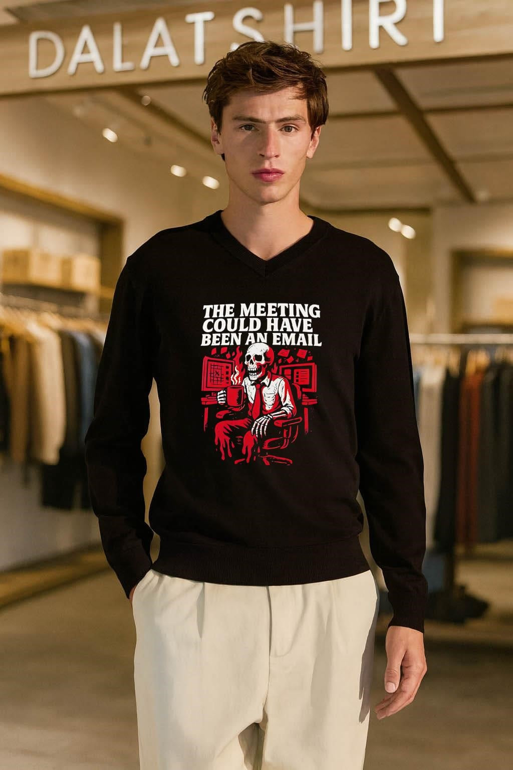 The Meeting Could Have Been An Email Skeleton Drinking Coffee shirt