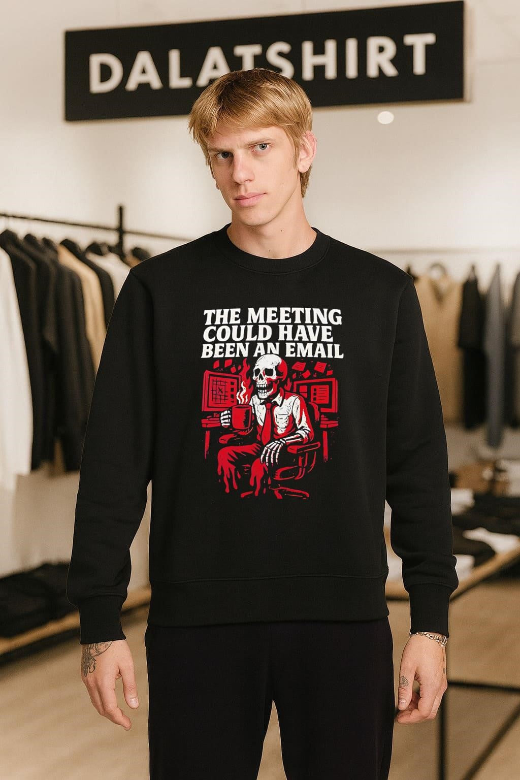 The Meeting Could Have Been An Email Skeleton Drinking Coffee shirt
