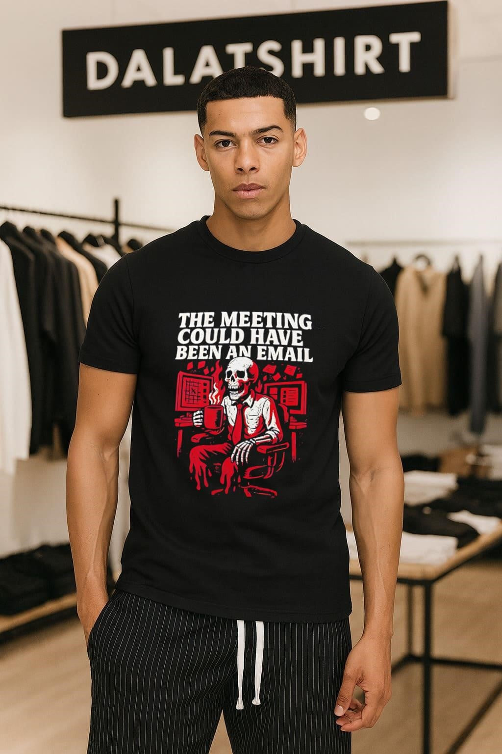 The Meeting Could Have Been An Email Skeleton Drinking Coffee shirt
