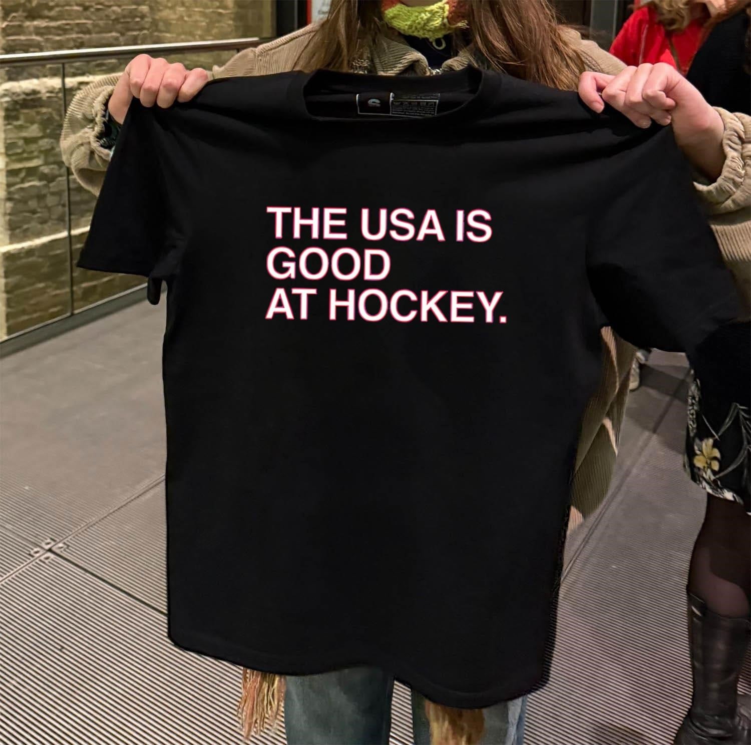 The USA Is Good At Hockey simple text shirt