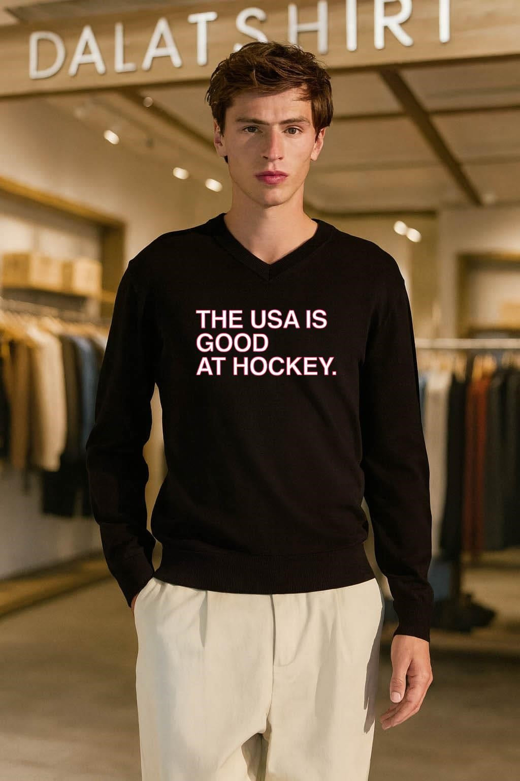 The USA Is Good At Hockey simple text shirt