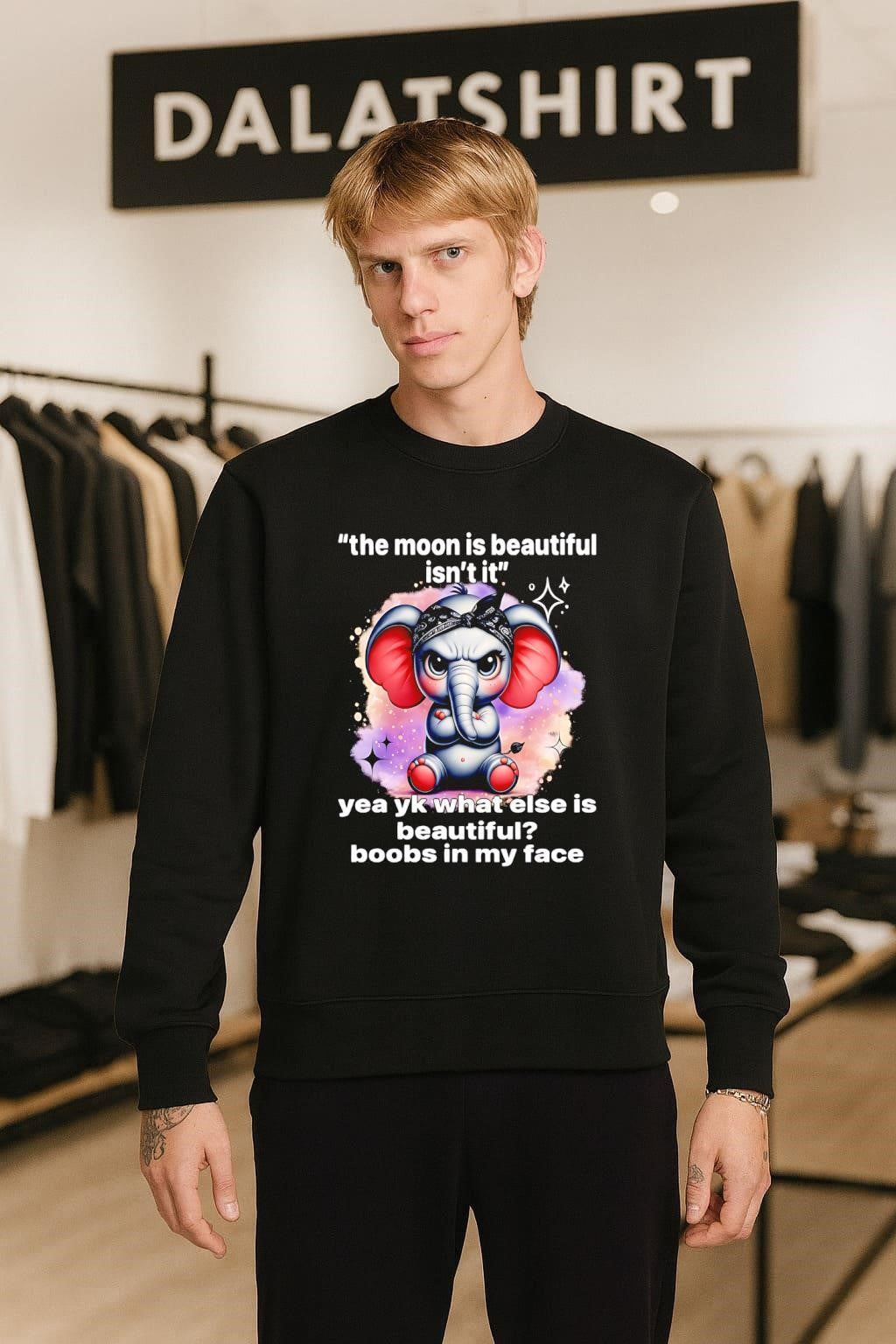 The moon is beautiful isn’t it yea yk what else is beautiful boobs in my face shirt