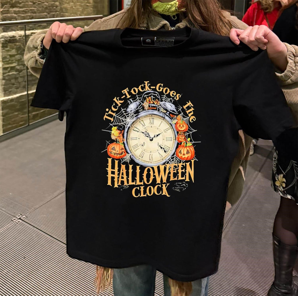 Tick Tock Goes The Halloween Clock Pumpkin Spider Web shirt