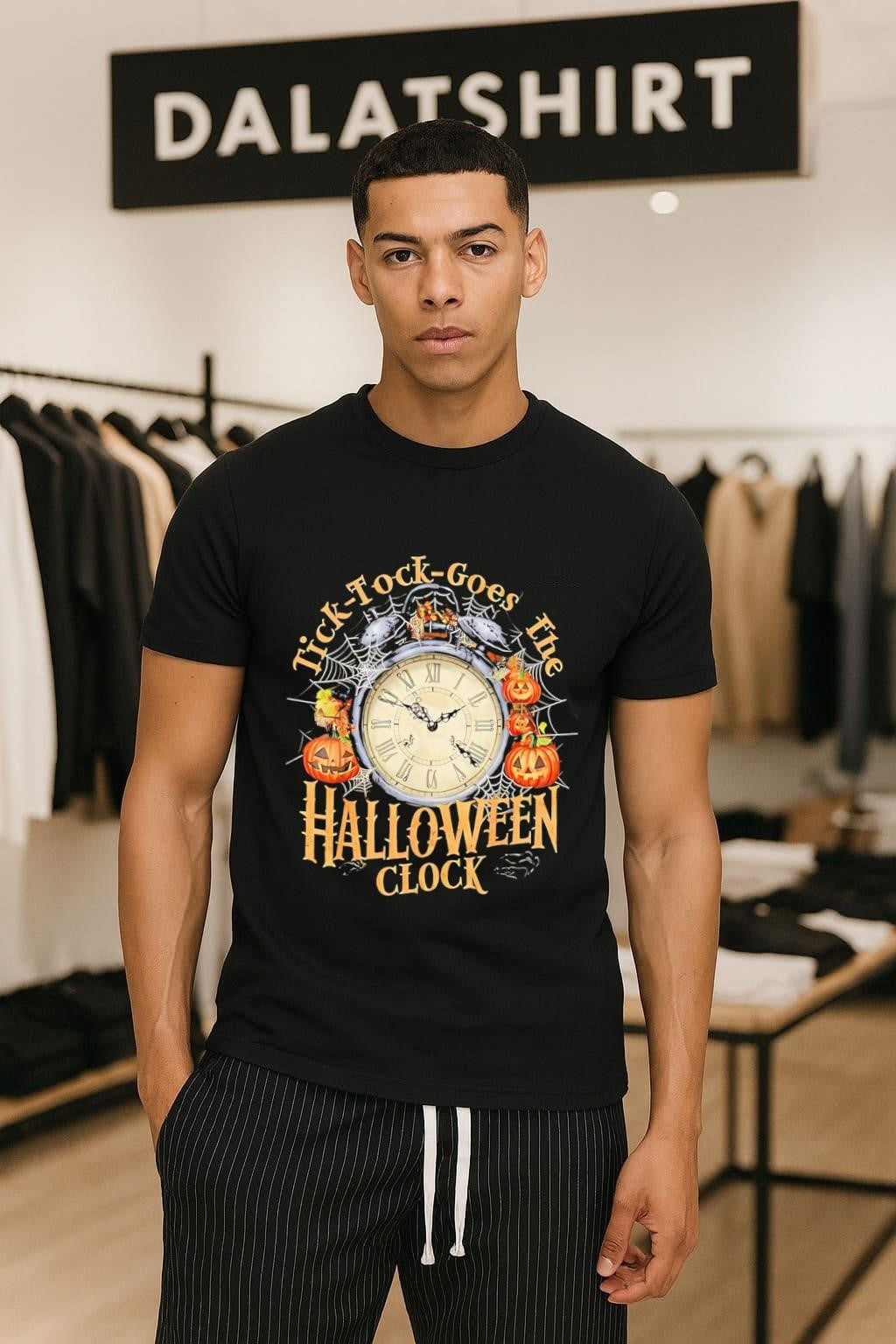 Tick Tock Goes The Halloween Clock Pumpkin Spider Web shirt