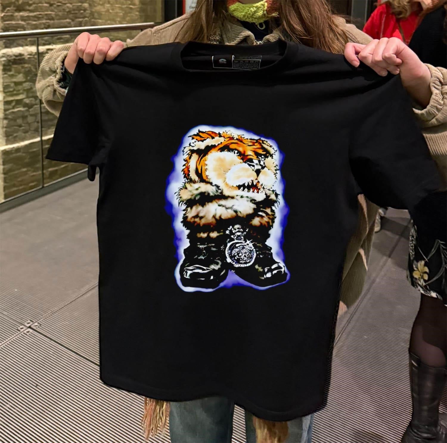 Tiger Head Furry Animal Face With Skull shirt