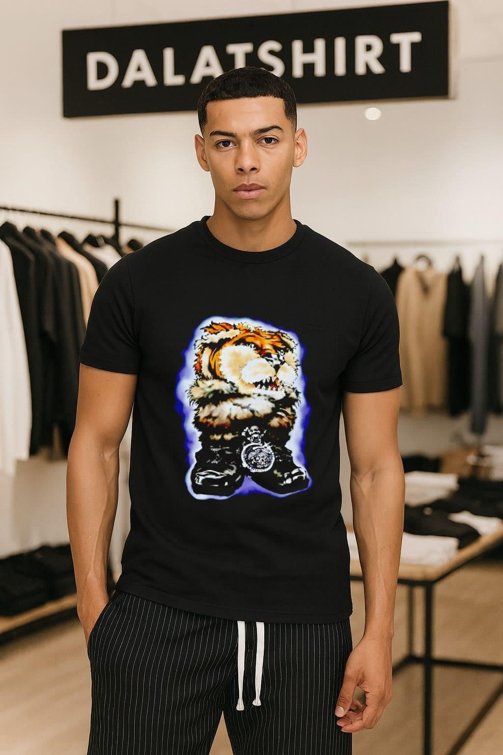 Tiger Head Furry Animal Face With Skull shirt