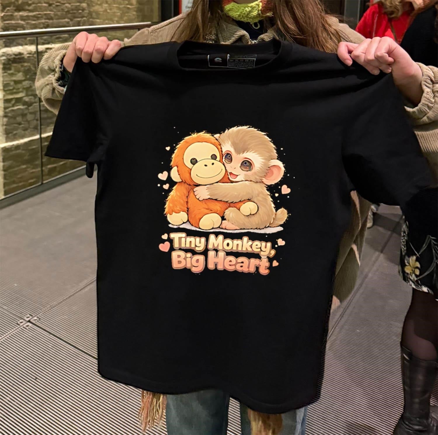 Tiny Monkey Big Heart brown monkey hugging monkey shirt