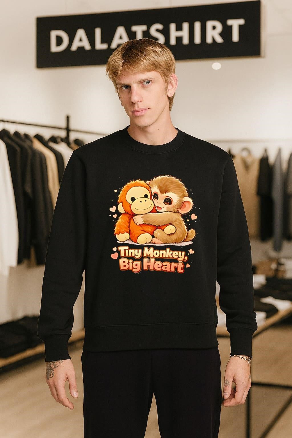 Tiny Monkey Big Heart brown monkey hugging orange monkey shirt