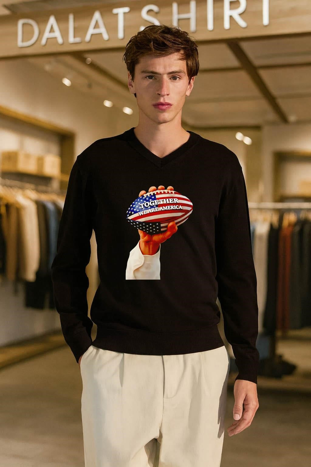 Together We Are America Hand Holding American Flag Football Graphic shirt