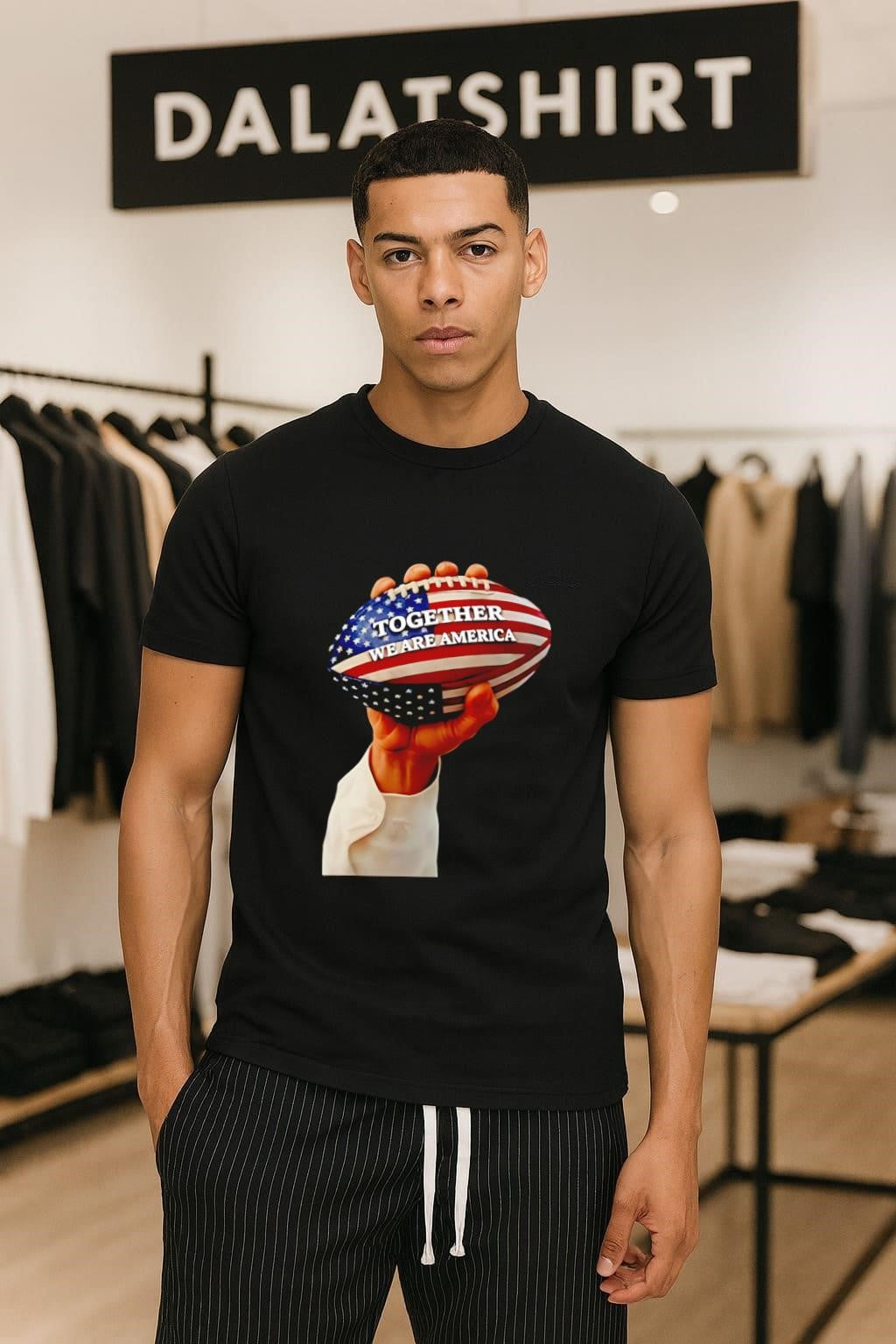 Together We Are America Hand Holding American Flag Football Graphic shirt