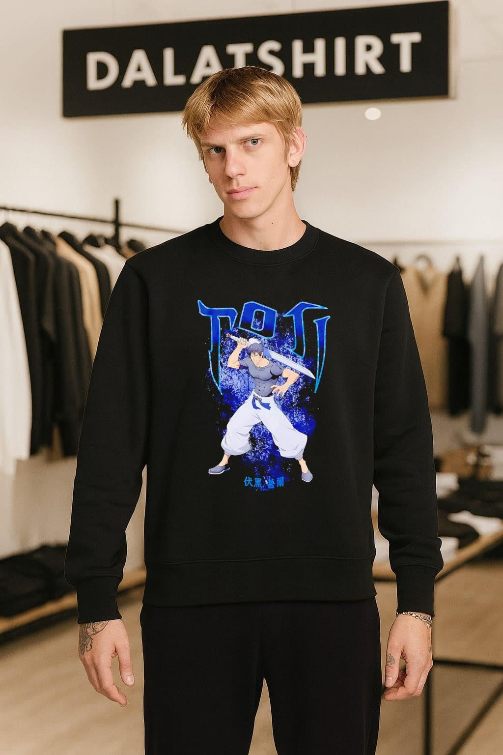 Toji Fushiguro Jujutsu Kaisen Anime Character Blue Aura Sword Fighting shirt