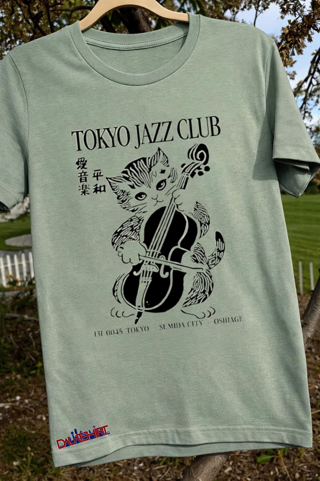 Tokyo Jazz Club Cat Playing Cello Japanese Text Musical shirt