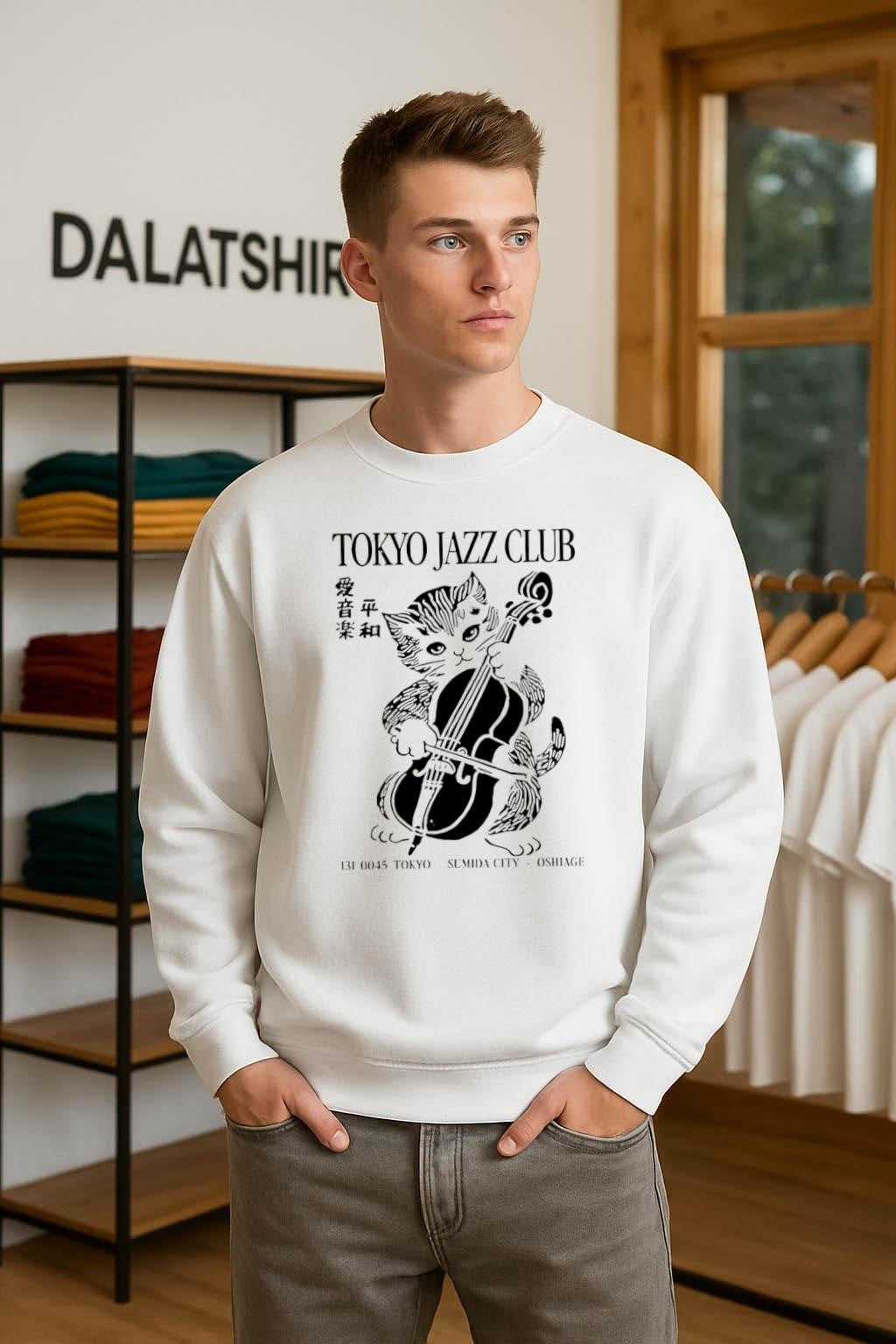 Tokyo Jazz Club Cat Playing Cello Japanese Text Musical shirt
