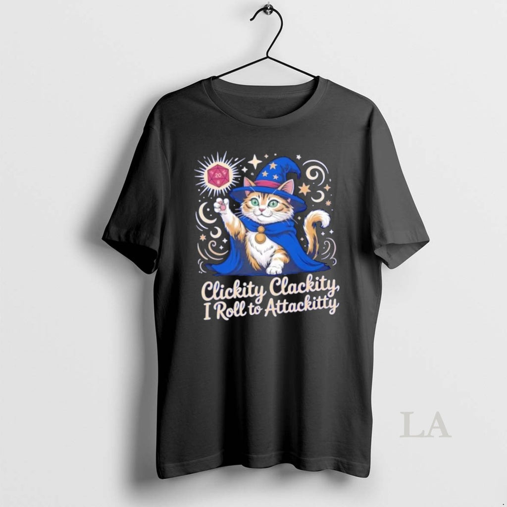 Top Clickity Clackity I Roll To Attackitty Cat Wizard