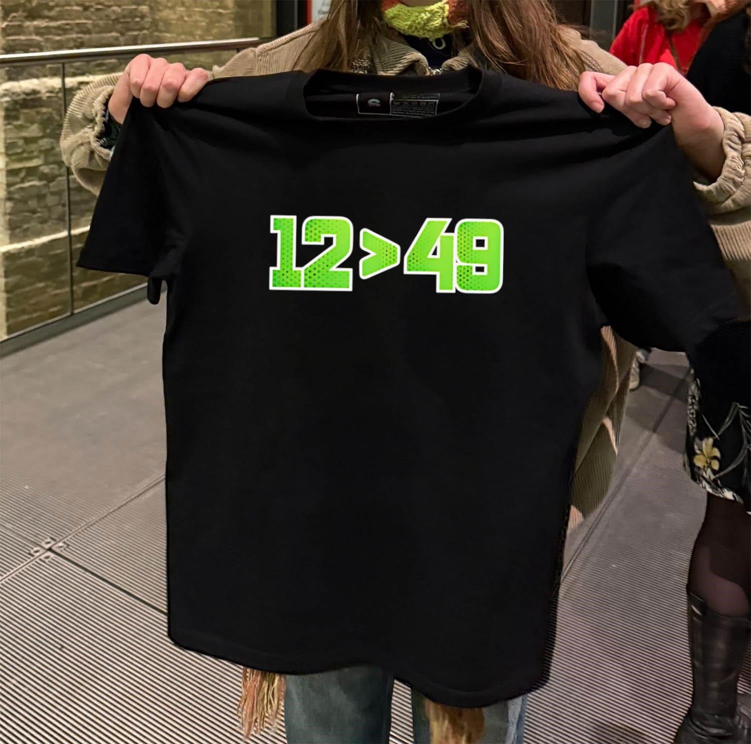 Seattle Football Number 12 Greater Than 49 Neon Green shirt
