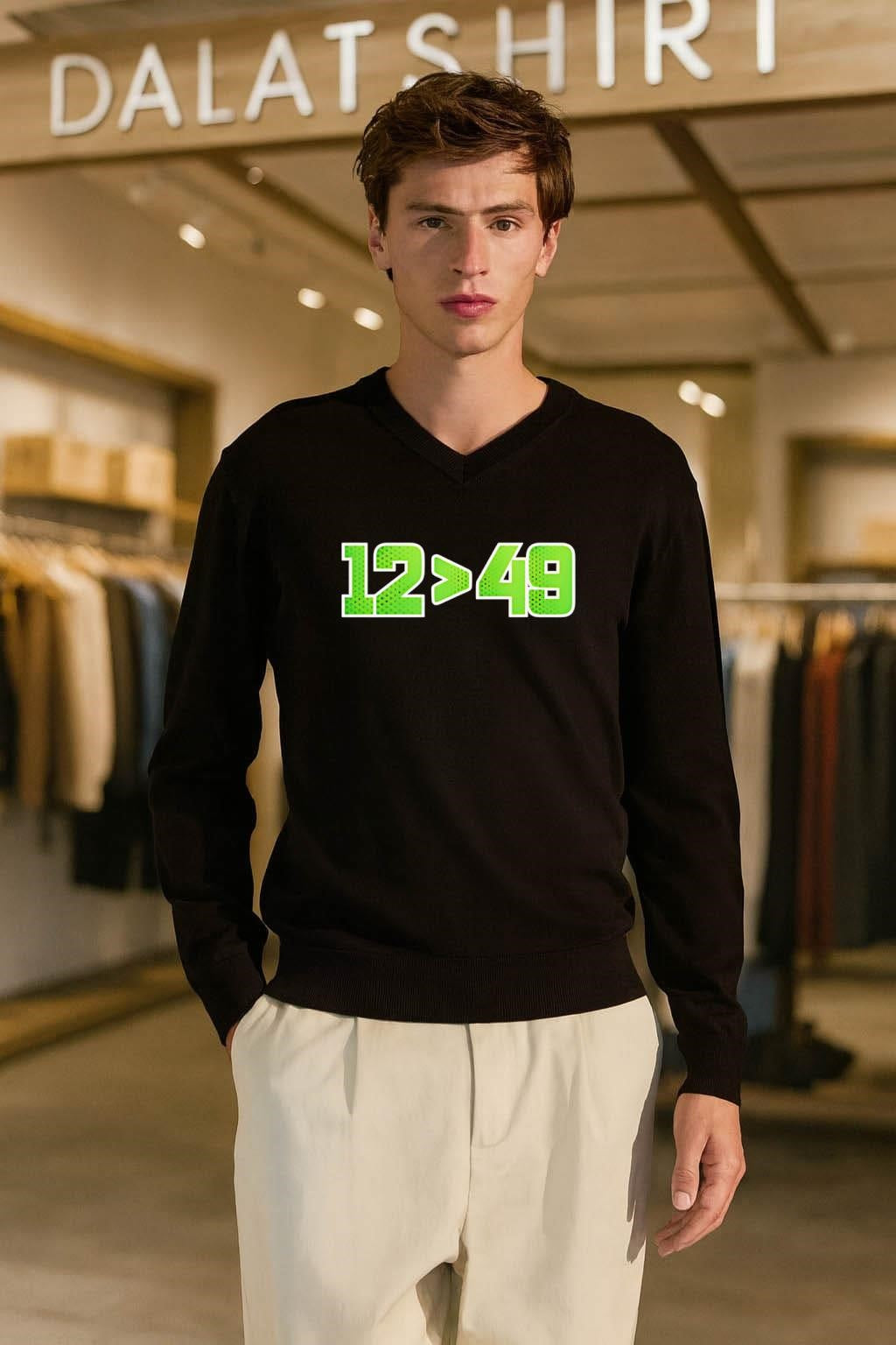 Seattle Football Number 12 Greater Than 49 Neon Green shirt